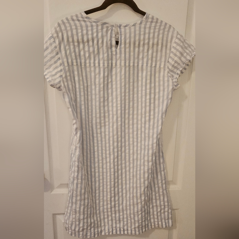 Madison Matthews Striped Blue and White Dress with Floral Embroidery- MEDIUM - Picture 5 of 7